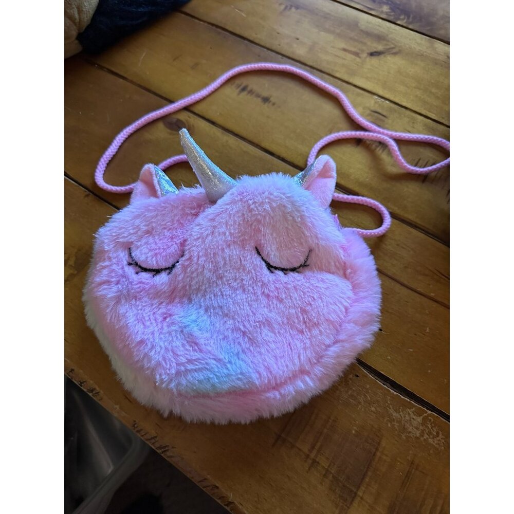 Plush Pink Unicorn Crossbody Bag With Glitter Horn & Ears Zipper Closure For Kid